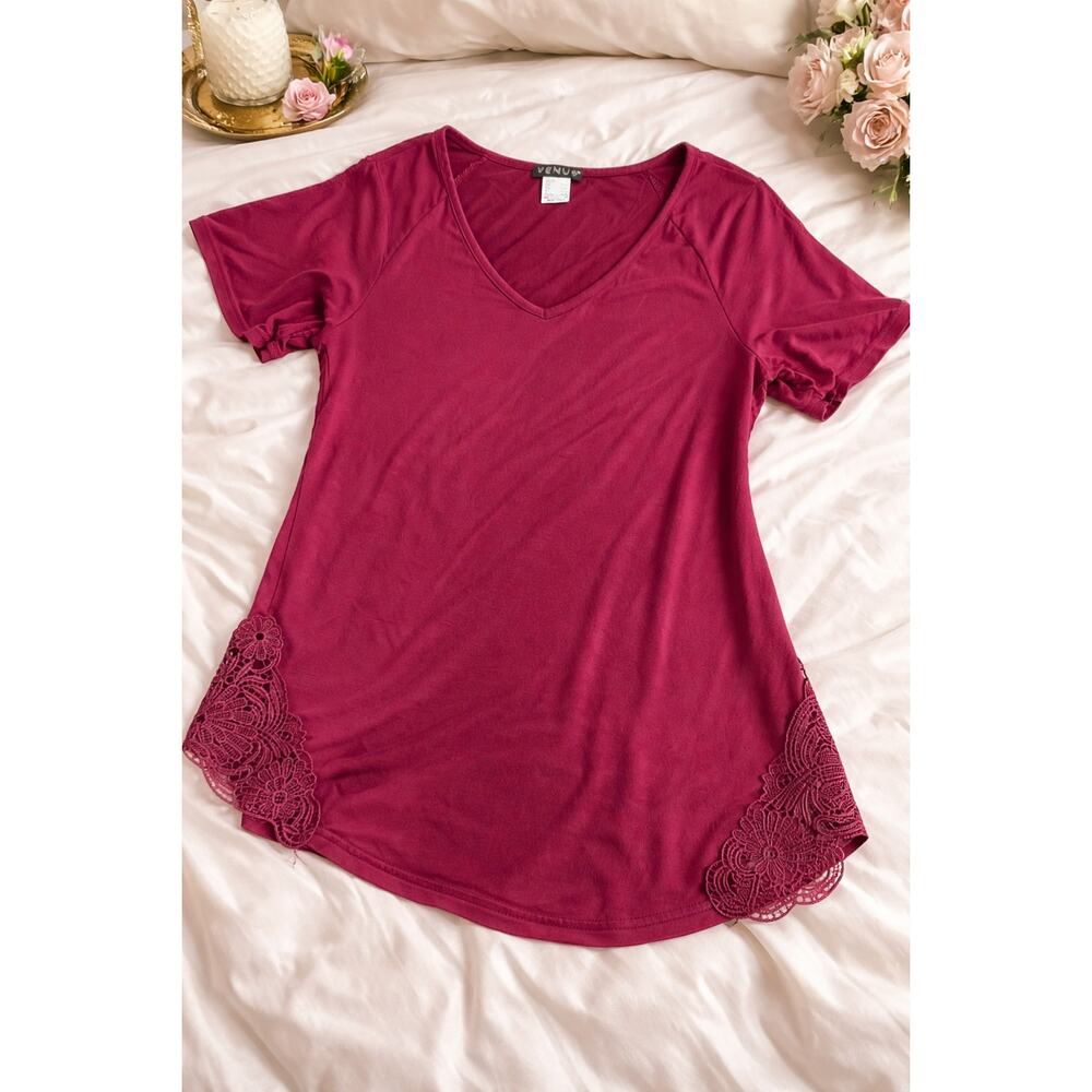 Venus Maroon Cutout Sleeve Top Womens XS Cold Shoulder Long Sleeve Shirt